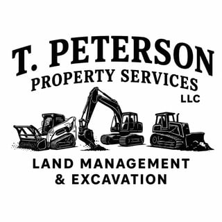 T. Peterson Property Services LLC logo featuring heavy equipment for land management and excavation